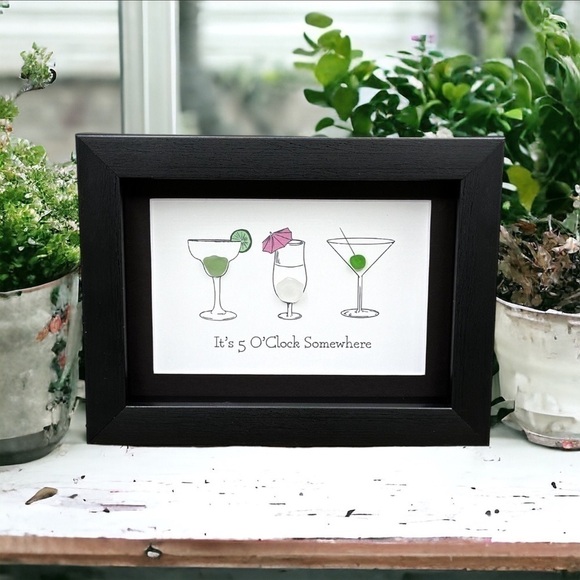 Sea Glass Art Happy Hour Bar Decor| 5 O’Clock Somewhere Cocktail Seaglass Gift - Picture 2 of 6